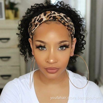 YouFa Hair Half Wig With Headband Attached Deep Wave Curly Headband Scarf Wig Glueless Headband Human Hair Wigs For Black Women